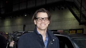 color photo of comedian and actor Jim Carrey taken in a parking garage
